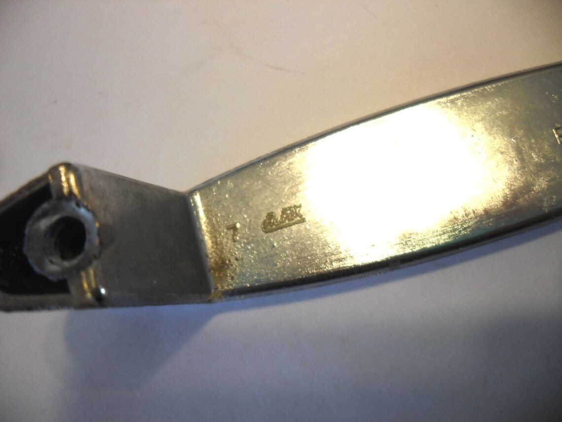 Vintage Chrome Concave Drawer Pull Cabinet Door Handle w White Backplate Ajax