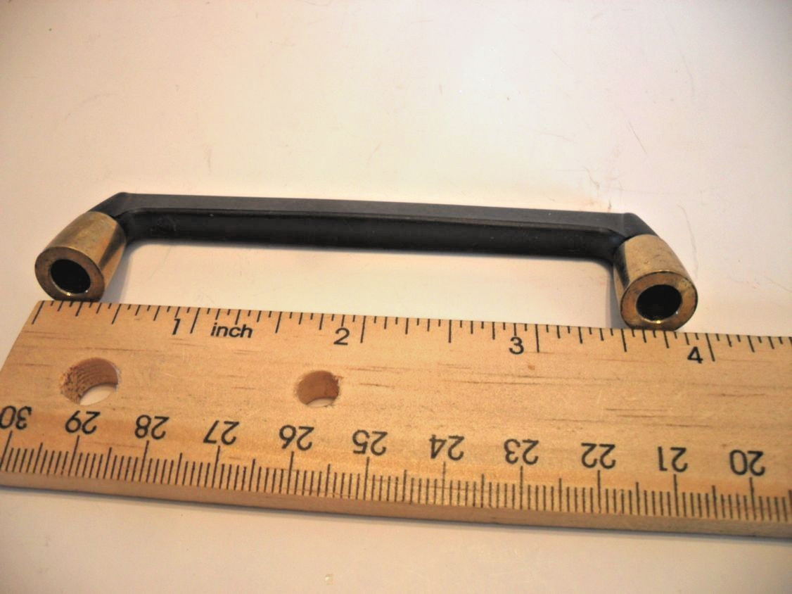 Vintage Nos Ebony Satin Black Drawer Pull w Brass Trim Bases Cabinet Door Handle
