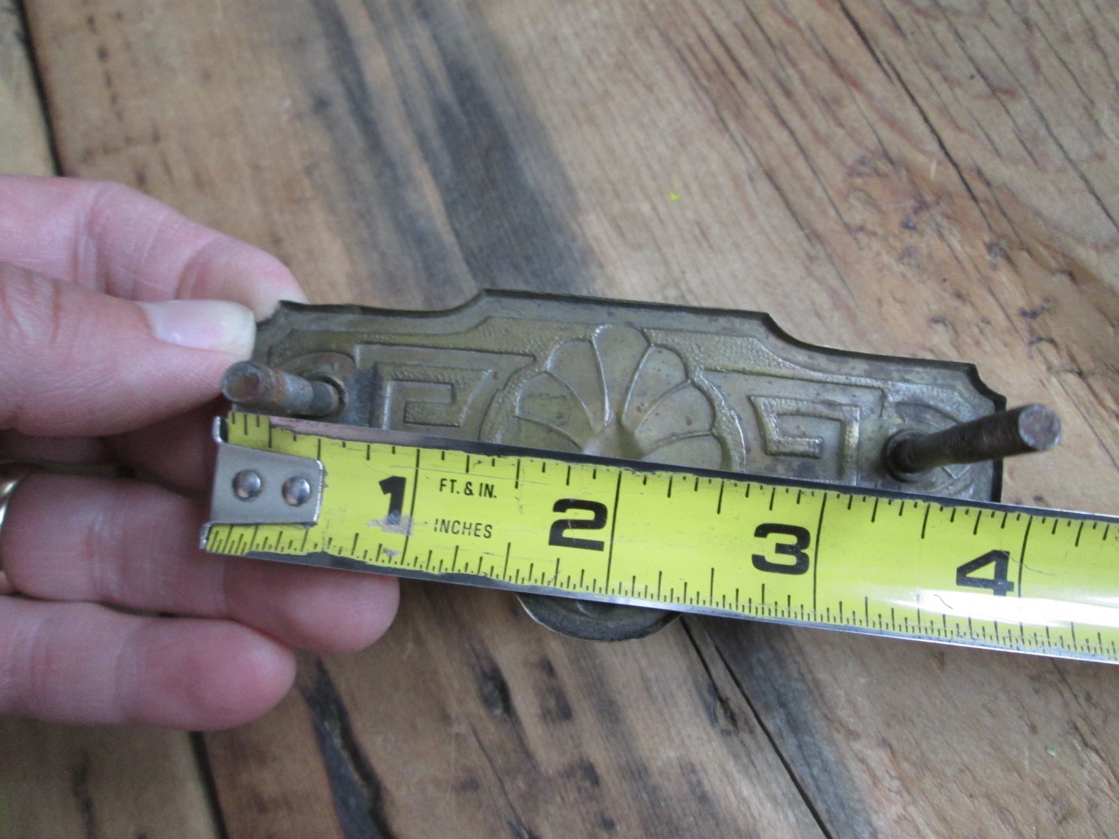Vintage Drawer Pull Drop Bail Antique Brass Pull Cabinet Acorn Floral Pressed