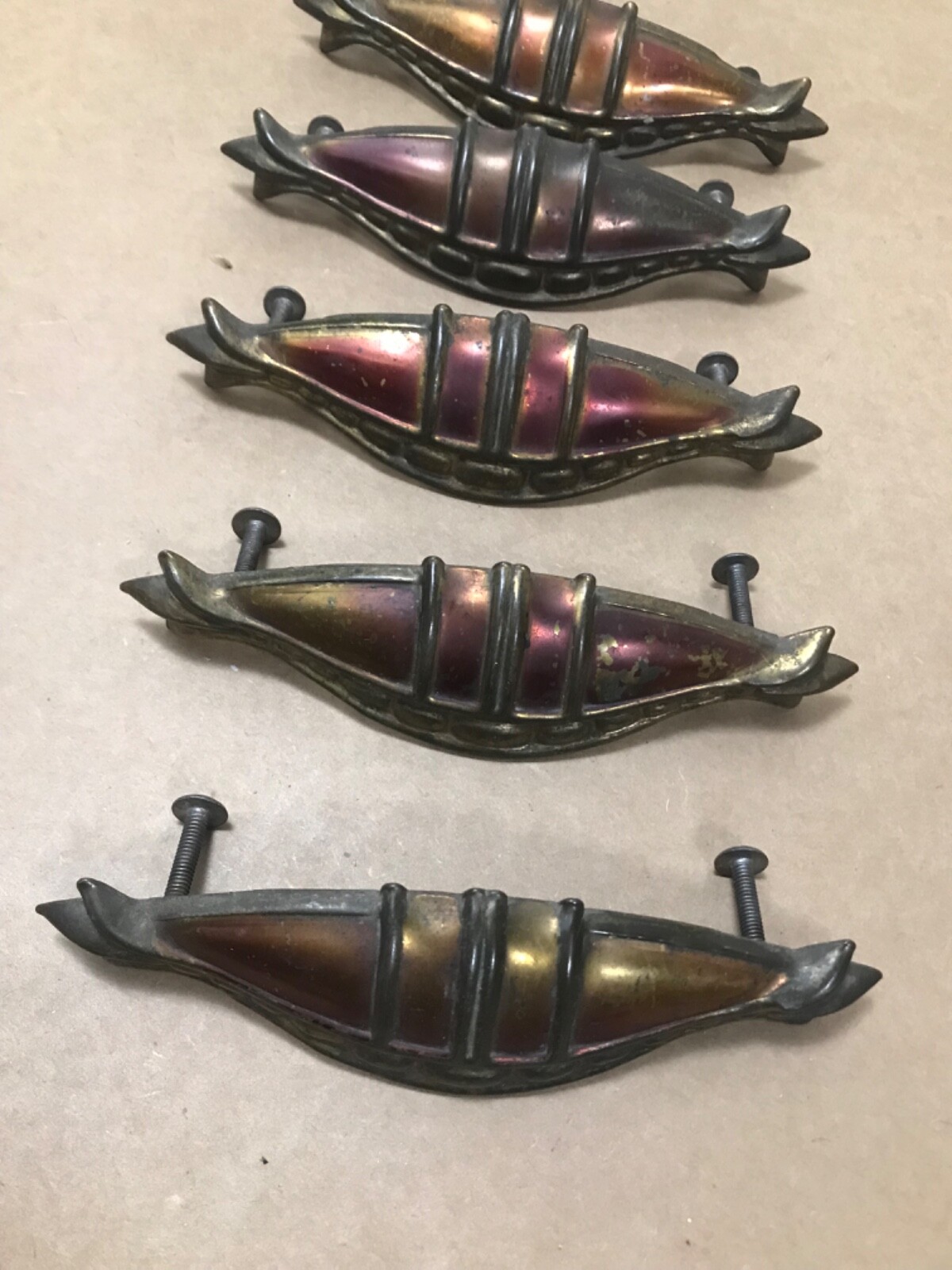 RARE ART DECO CARNIVAL GLASS IRIDESCENT VINTAGE 1920’S ORIGINAL “ORNATE “PULLS