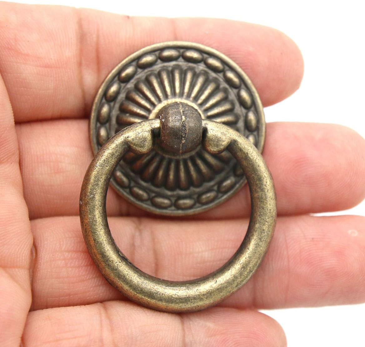LXZ 10 Pcs Vintage Antique Brass Ring Pulls Handles for Cabinet Drawer