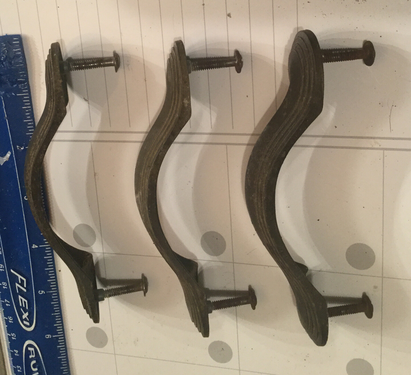 Lot 3 Art Deco Period 5” Draw Pulls Handles w/ Mount Holes 4.25” Apart 1920’s
