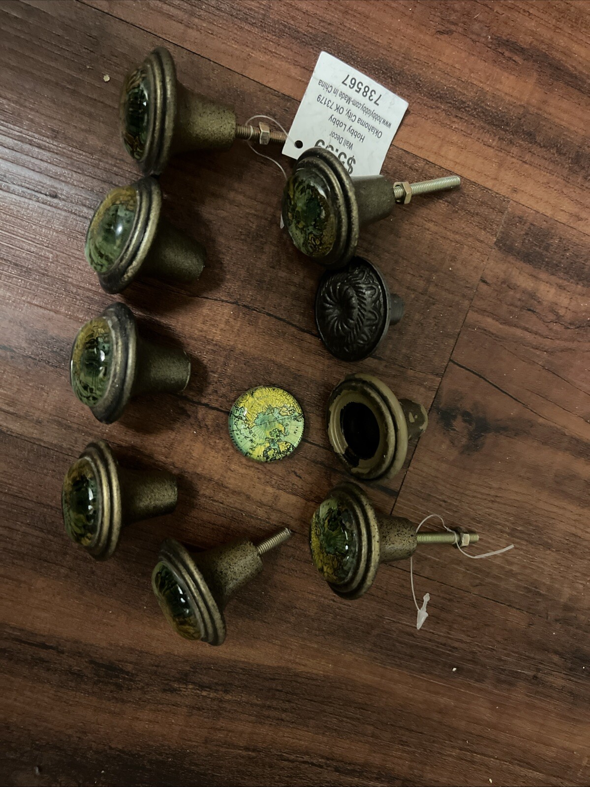 Lot 9 Drawer Cabinet Pull Metal Glass Globe Map Atlas Oceans Round Free Shipping