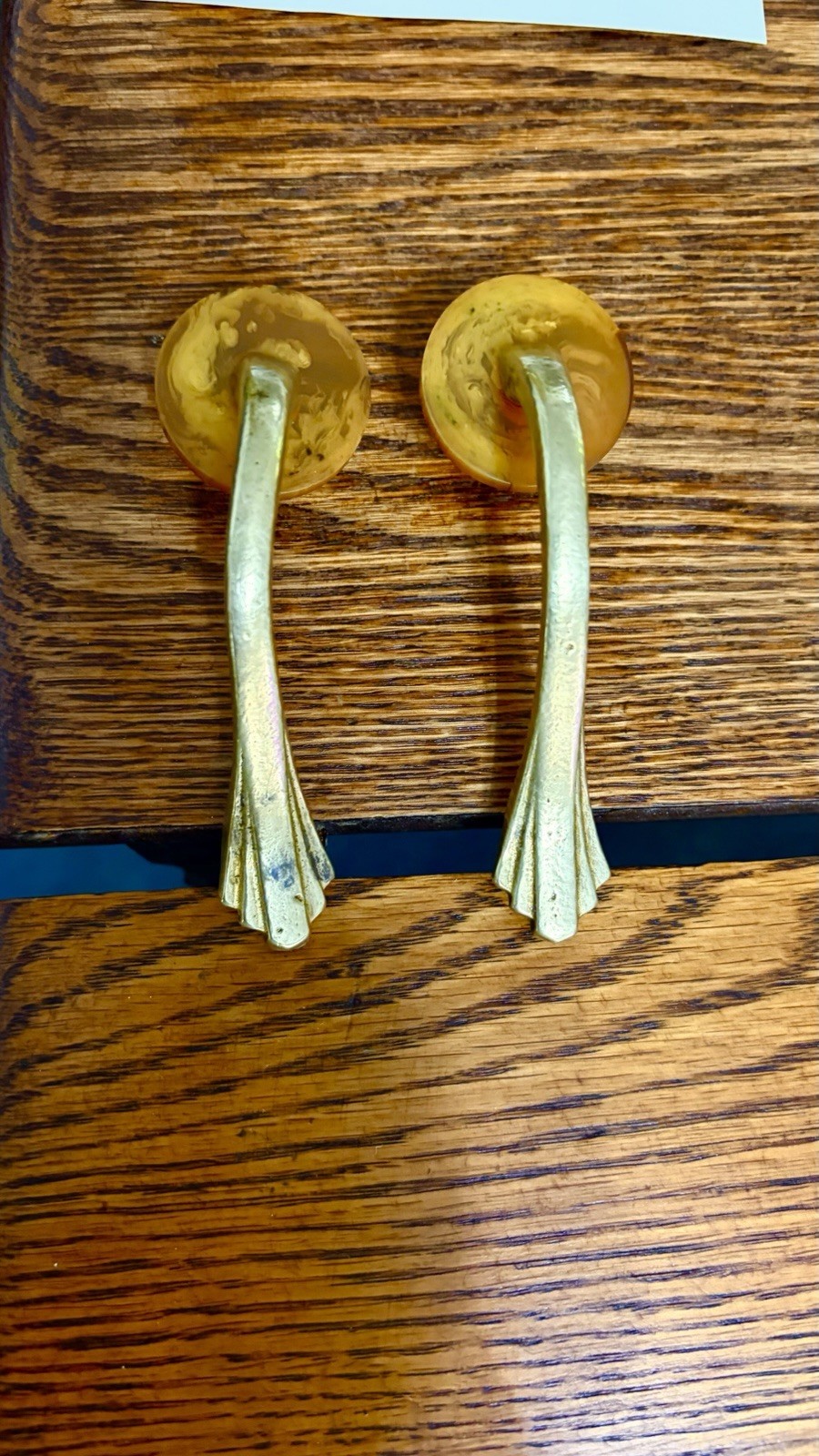 Antique Butterscotch Bakelite Solid Brass Art Deco Dresser Handles Drawer Pulls