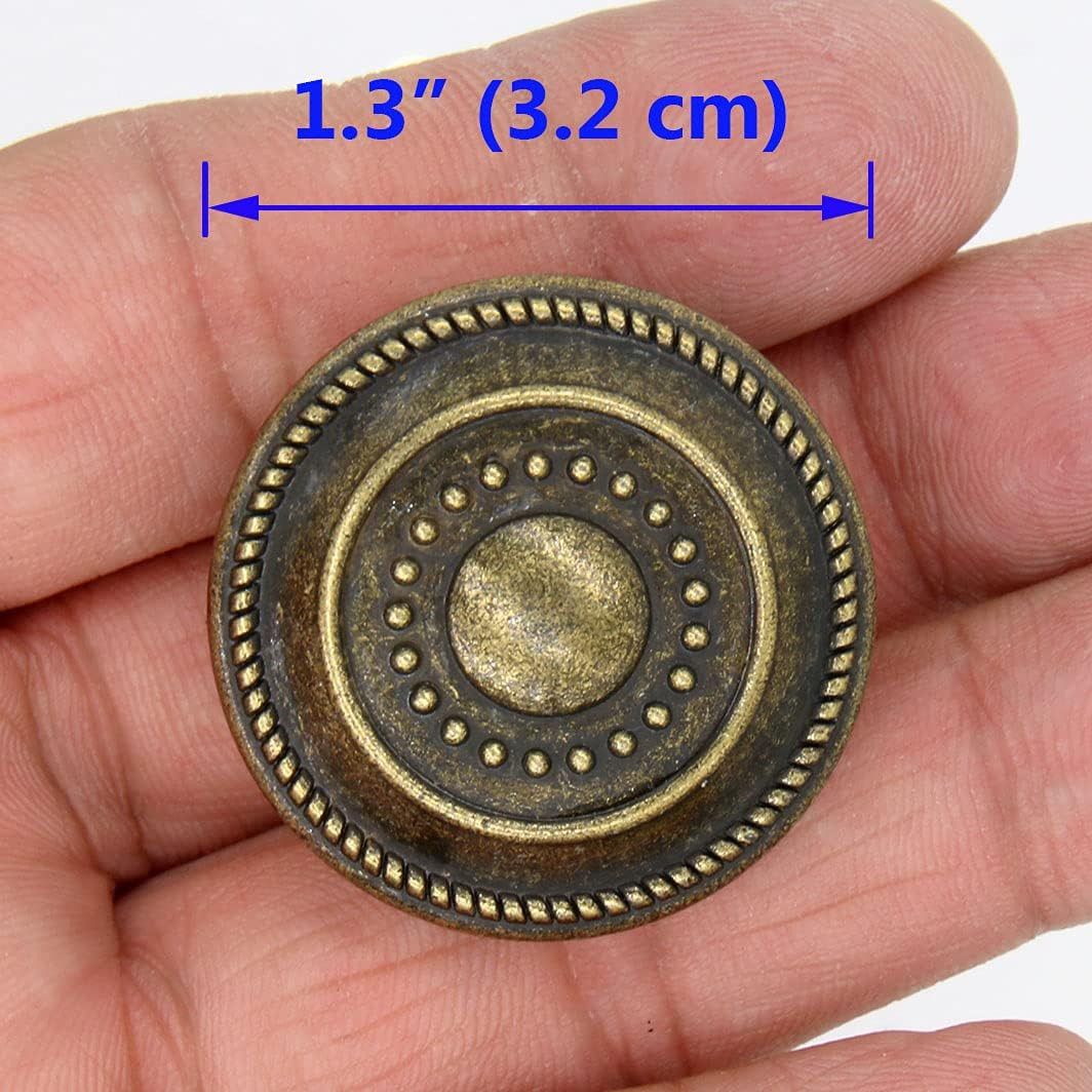 6 Pcs Vintage Antique Brass Knobs Handles – Cabinet Drawer Knob Pulls with Embos