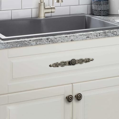 6PCS Vintage Antique Bronze Cabinet Pulls & Plates, 6.5″ Zinc Alloy Handles for