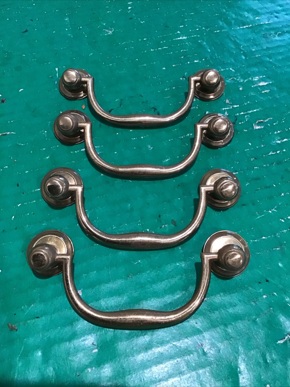 (4) Vintage KBC N-17070 drawer pull Fixed Drop Bail Brass Keeler / Backplate