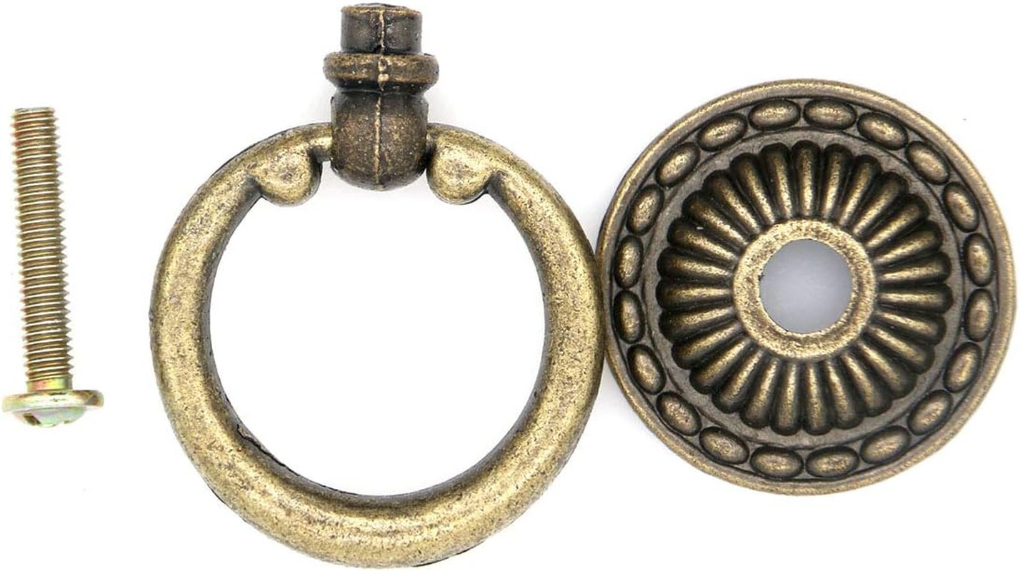 10 Vintage Antique Brass Ring Pull Handles for Cabinets or Drawers – 10 Pcs