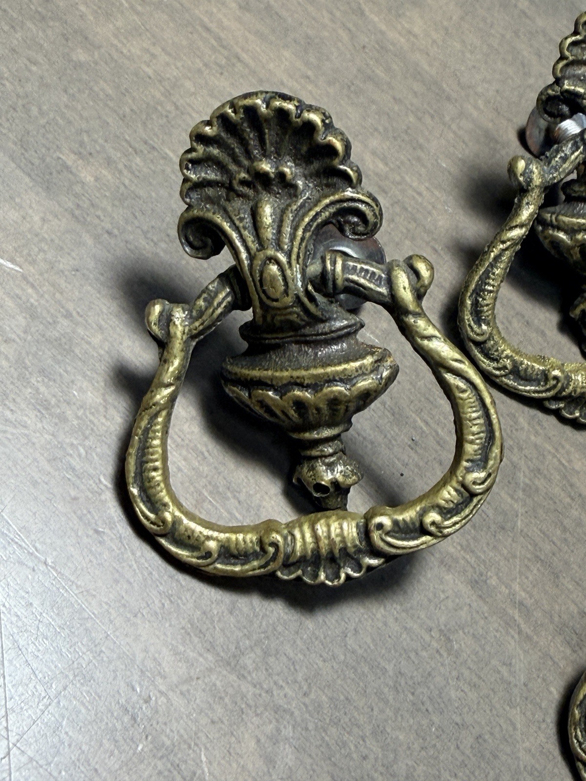 3 Antique Drop Ring Pulls Drawer Door Vintage Dresser Handle Hardware Lot A