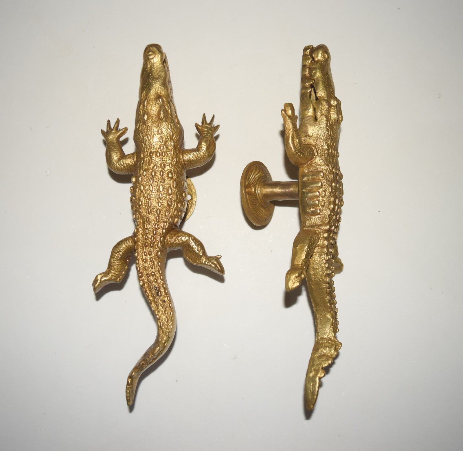 Brass Alligator Door Handles With Round Base Lizard Crocodile Almirah Pull GTX