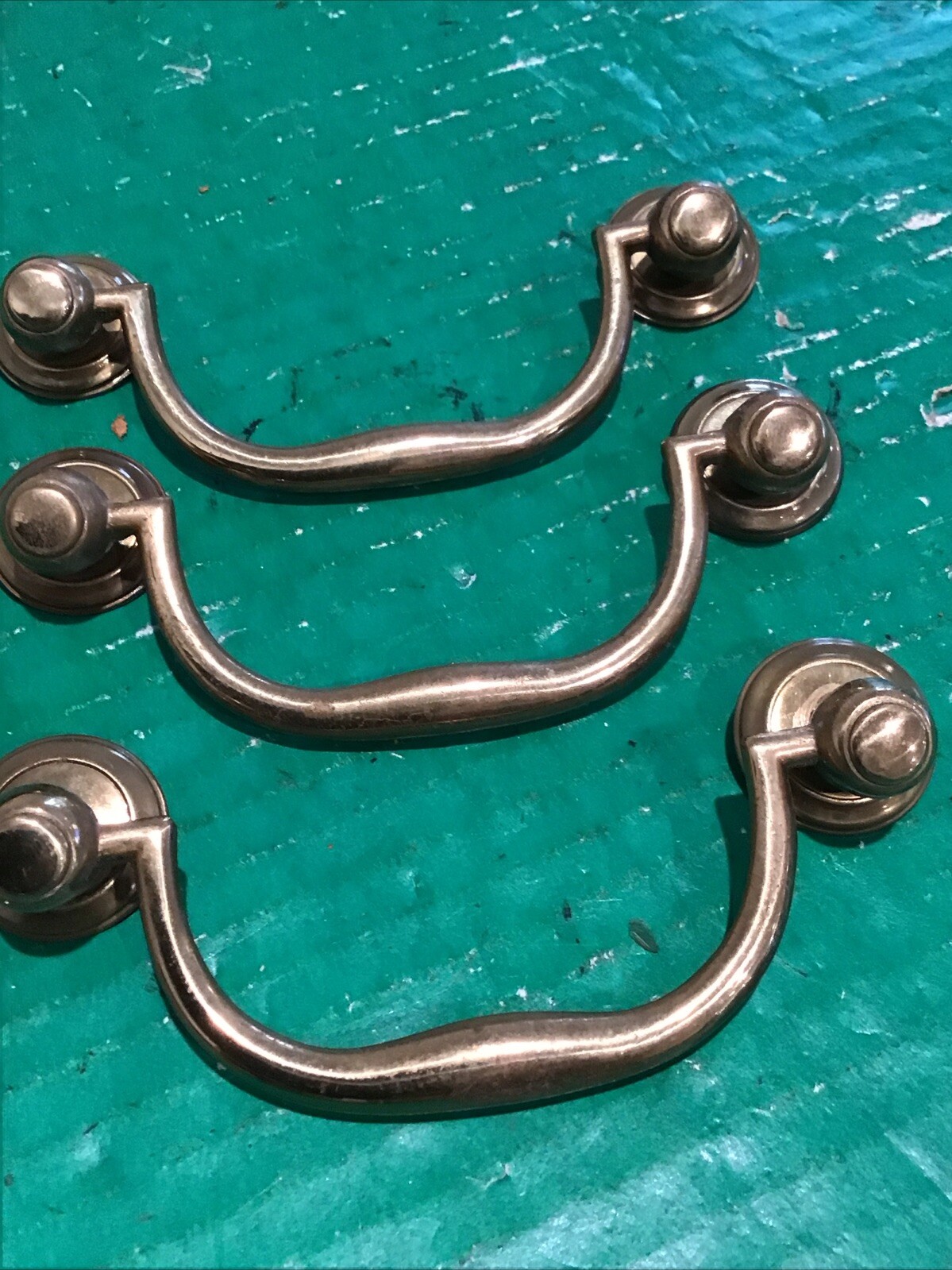 (4) Vintage KBC N-17070 drawer pull Fixed Drop Bail Brass Keeler / Backplate
