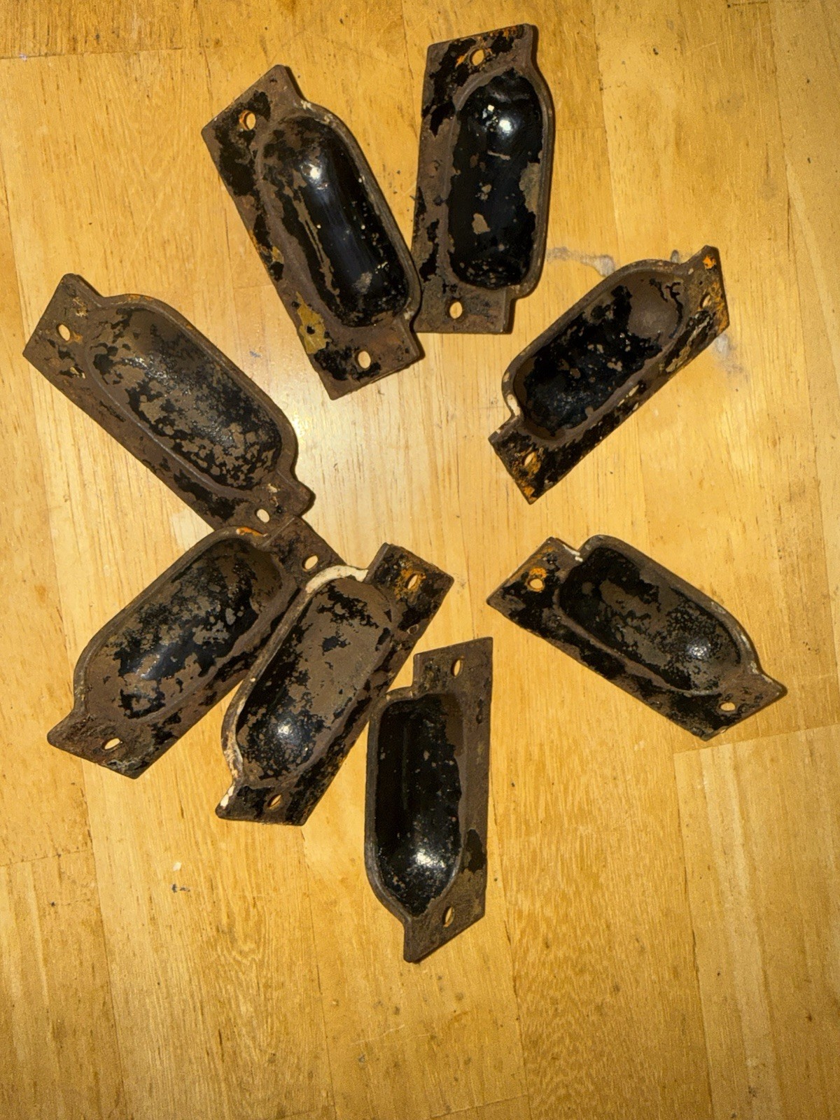 8 vintage VICTORIAN Art NOUVEAU cast IRON Eastlake CABINET drawer PULLS handles