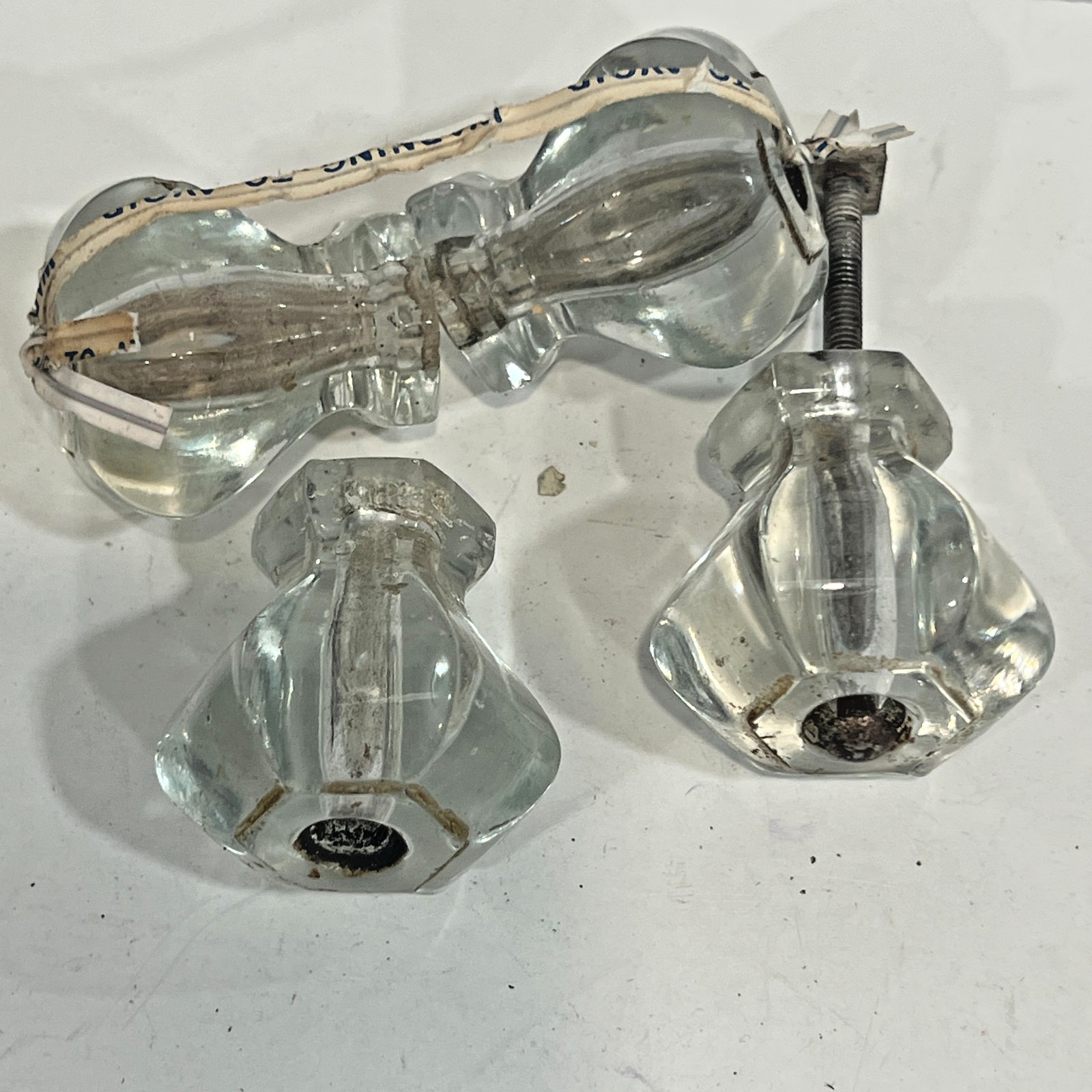 Vintage Lot of 6 Depression Glass Hexagon Pressed Glass Knobs Cabinet Draw Pulls