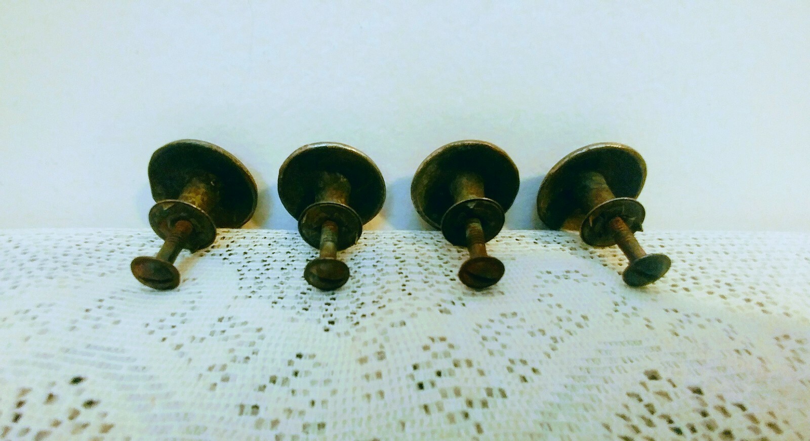 Lot of 4 Antique Vtg Ornate Brass Drawer Pulls /Handles w/Original Hardware