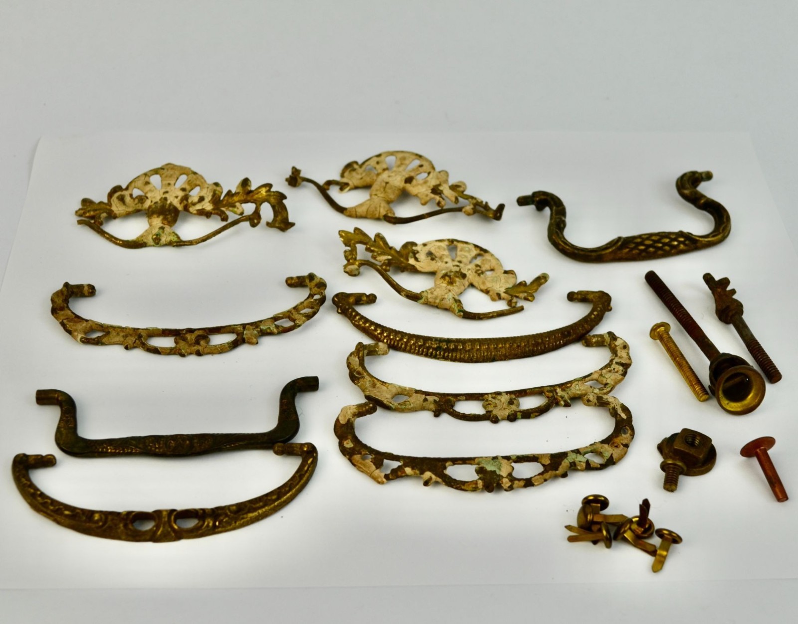 Lot Antique Drawer Pull Drop Bail Hardware Vintage Brass FOR PARTS OR REPAIR