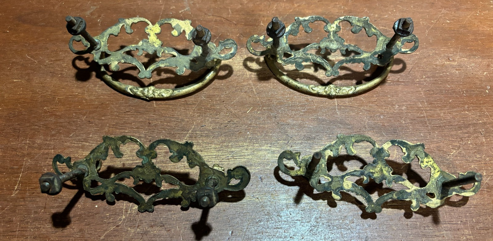2 Vintage Antique Ornate Fancy Drop Bail Drawer Pulls & some parts. 3 inch CTC
