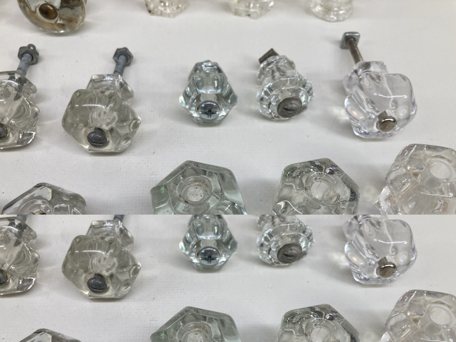 Vintage Lot 45 Salvage Glass Drawer Knobs Pulls Mixed Sizes, Shapes and Colors