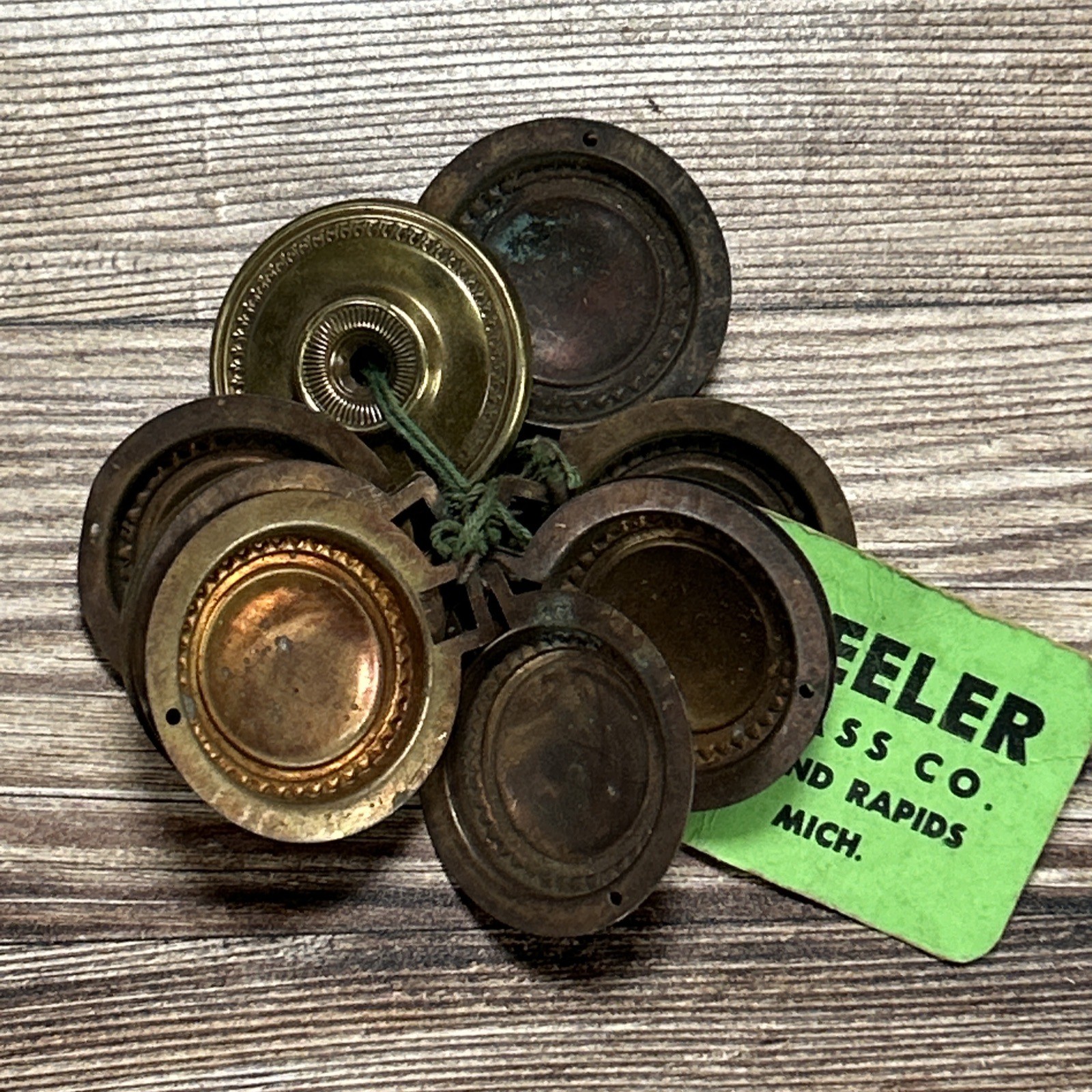 Vintage Brass Rope Edge Hepplewhite Drawer Pull Rosette Lot Keller Brass Co 1950