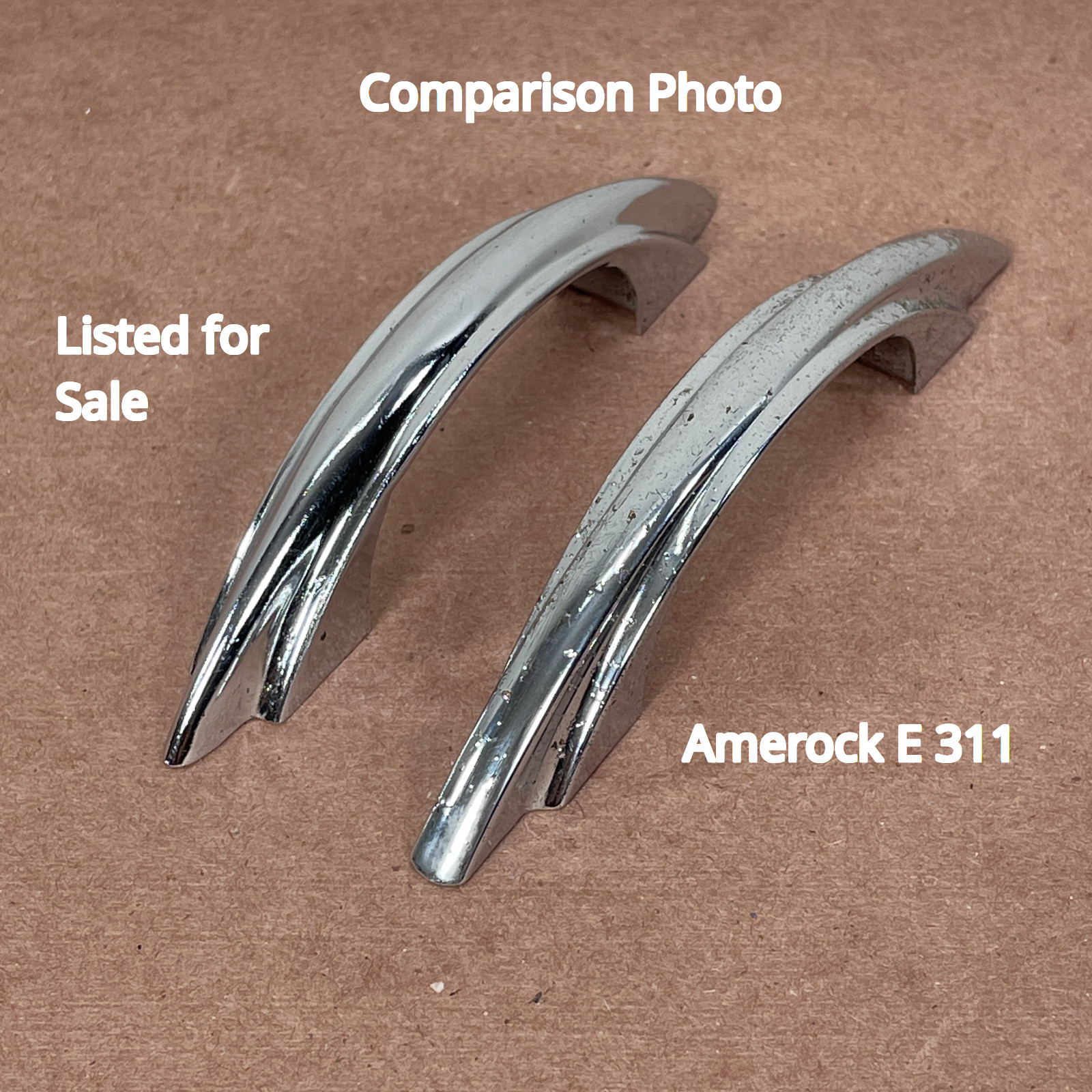 2 Vintage Chrome Plated Cabinet Pulls ( Similar to Youngstown & Amerock E311 )