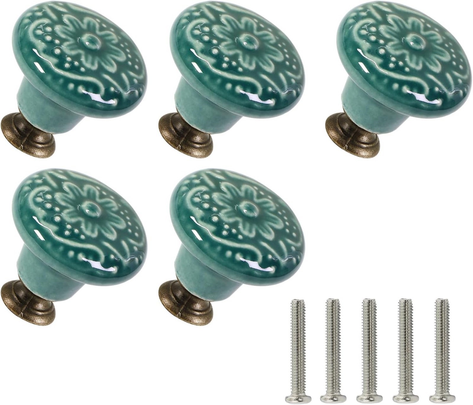 Green Ceramic Knobs 10 Pack Flower Drawer Pulls Vintage Cabinet Knobs – Antique