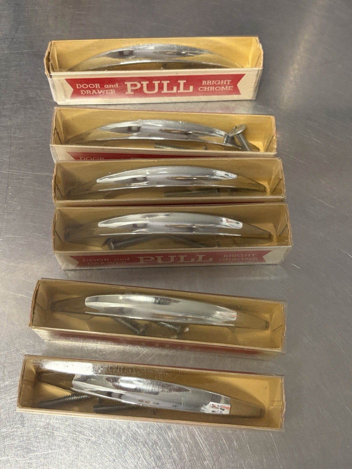 6 Vtg Mid Century Modern Dresser Drawer Door Chrome Handles Pulls 3″ Center MCM