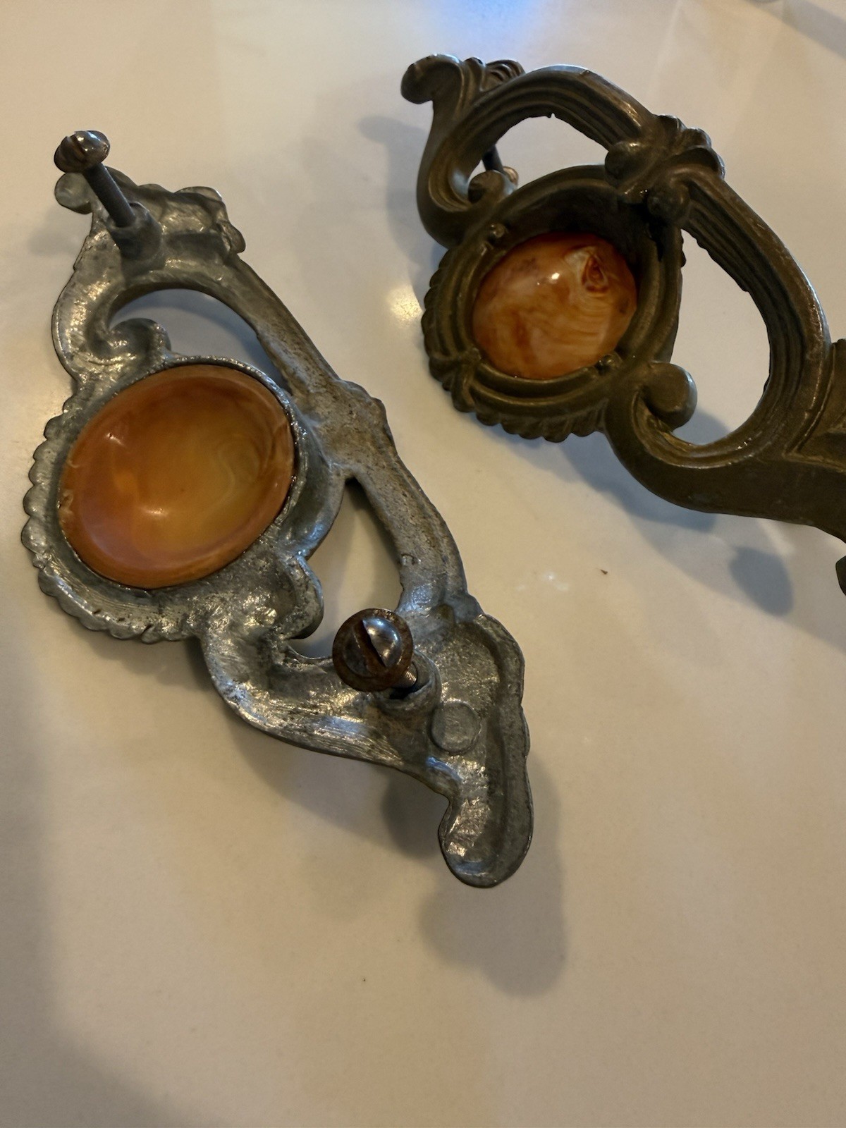 Art Deco Waterfall Style Drawer Pull Tortoise Shell Insert VTG Lot of 2