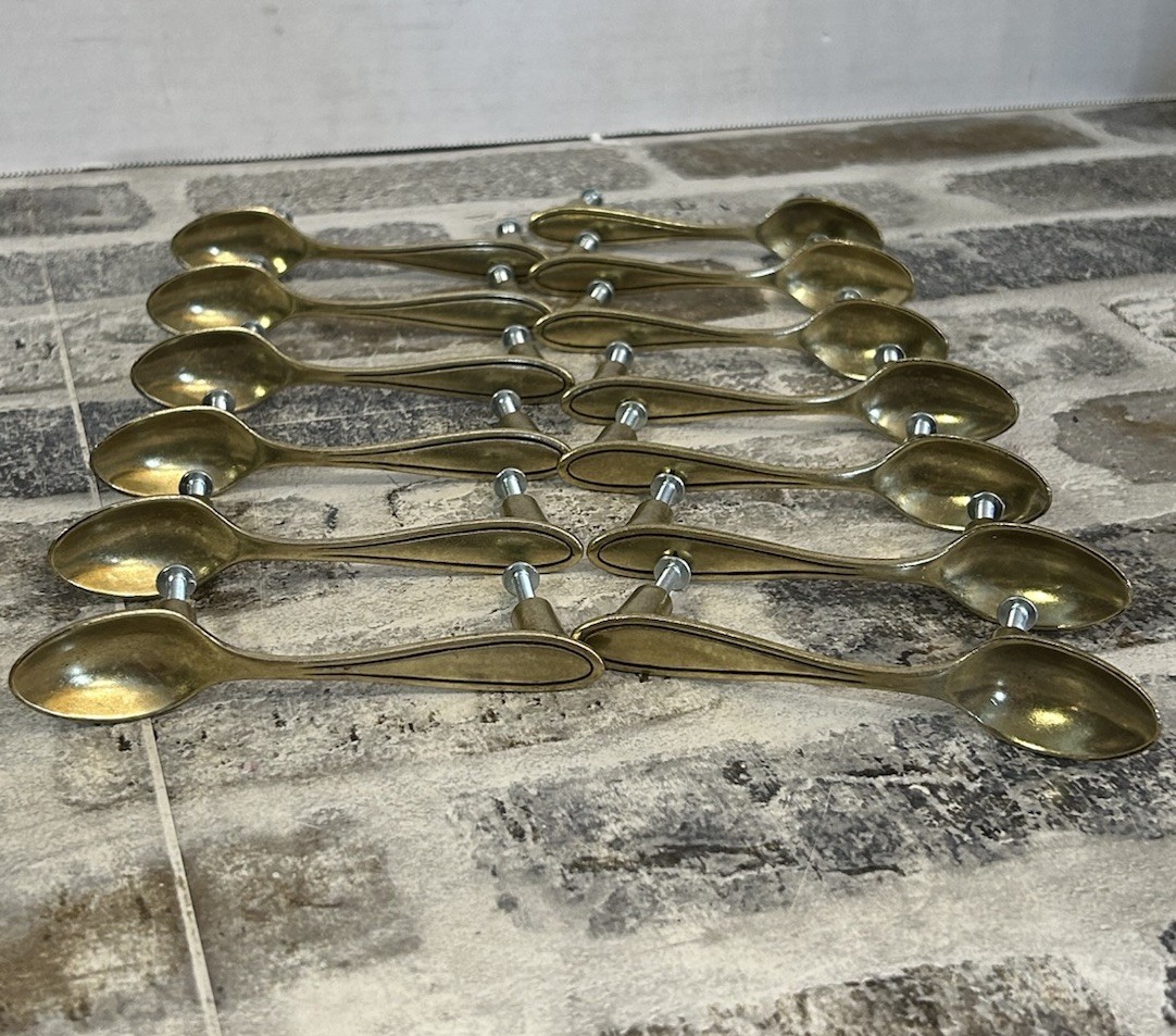 Amerock Guardian Brass Drawer Handles Pulls Spoon Shaped Lot of 13 with Screws