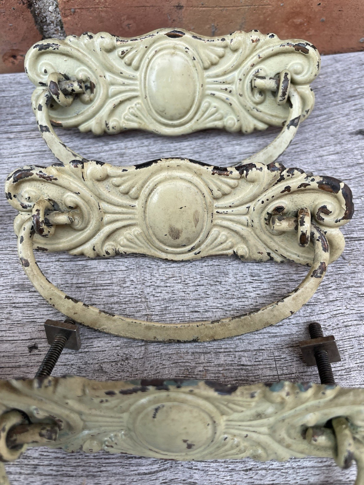 🔥 8 • Antique Art Deco Japanned Steel Dresser Drawer Bail Pull Handles Cabinet