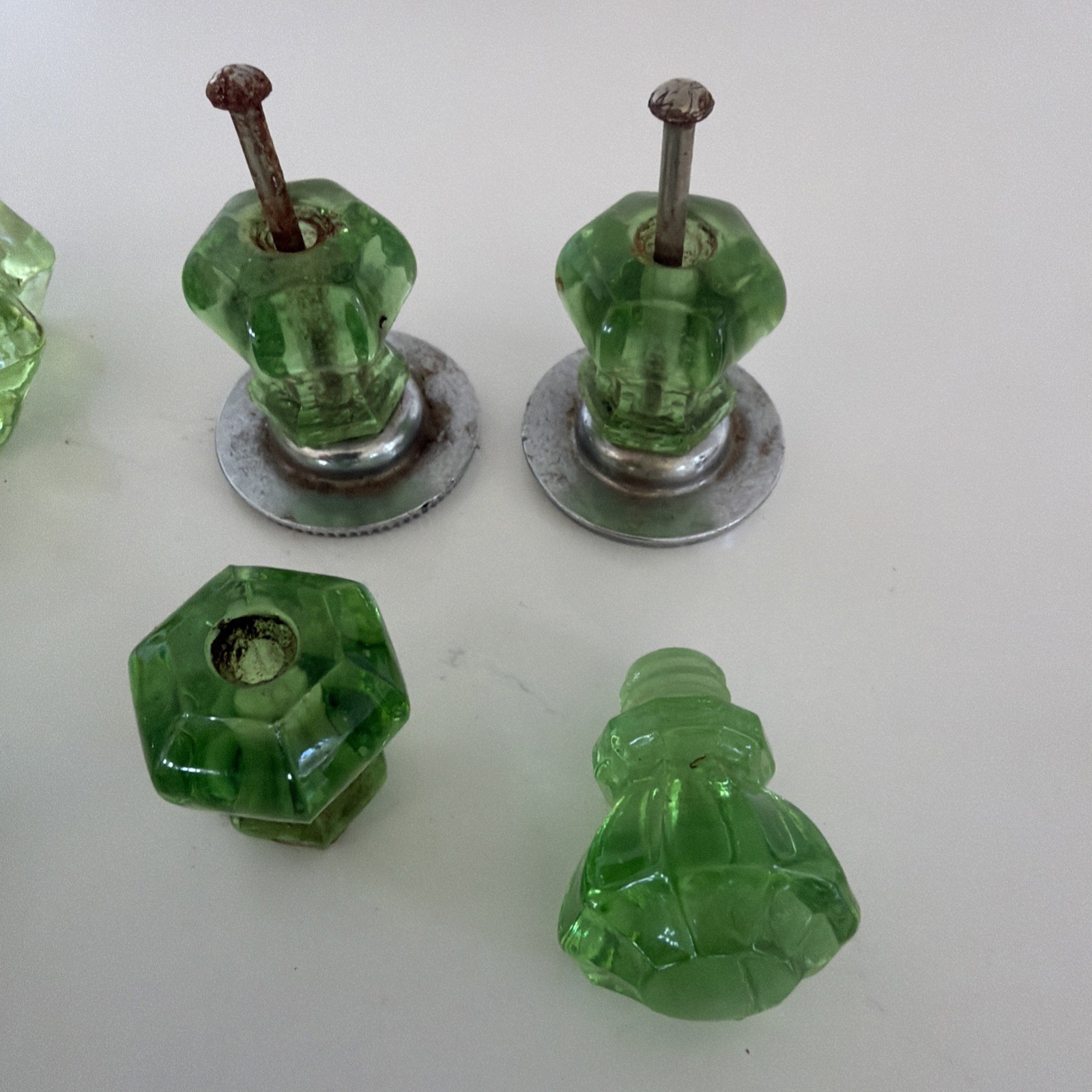 1920s Green Depression Glass Drawer Pulls 11 pieces