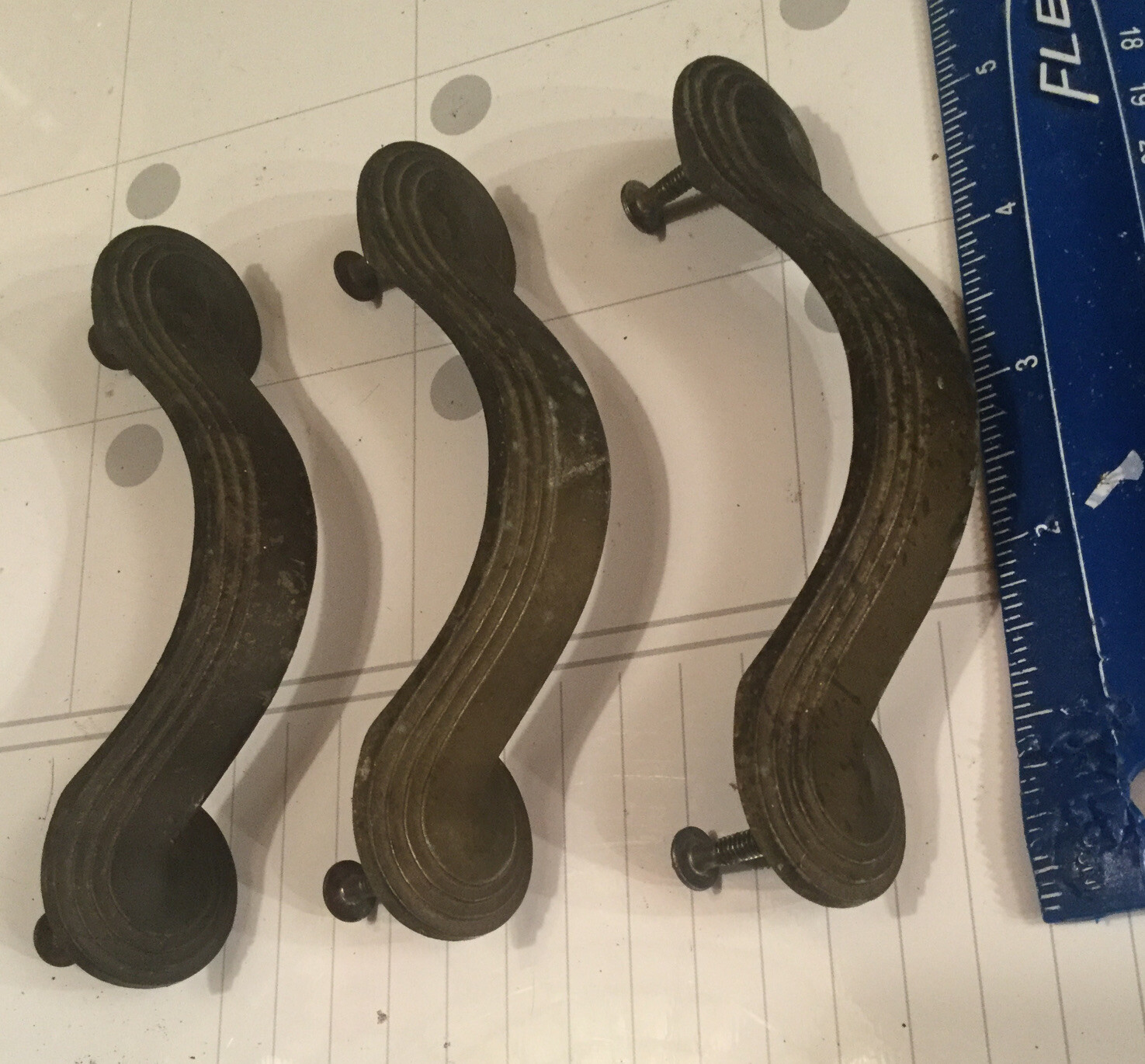 Lot 3 Art Deco Period 5” Draw Pulls Handles w/ Mount Holes 4.25” Apart 1920’s
