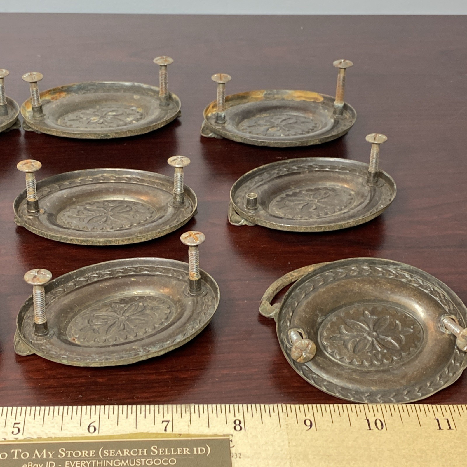 2.5” Hepplewhite Drop Bail Oval Antique Brass Plated 12 Vtg drawer Pulls handles
