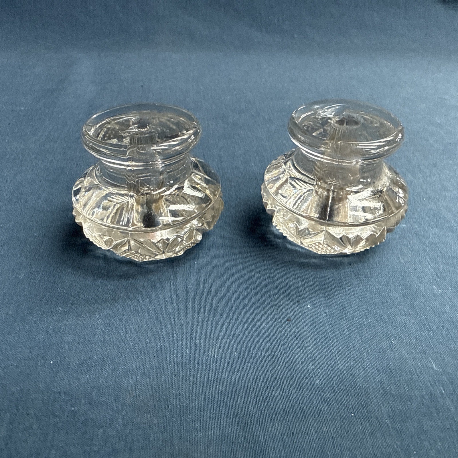 2 Antique Pressed Clear Glass Sandwich Drawer Pulls 1 3/4″ Original Posts