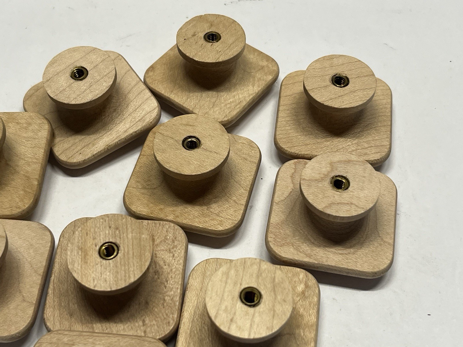 Vintage Lot (10) NOS Square Natural/Unfunished Fixed Wood Drawer/Cabinet Knobs
