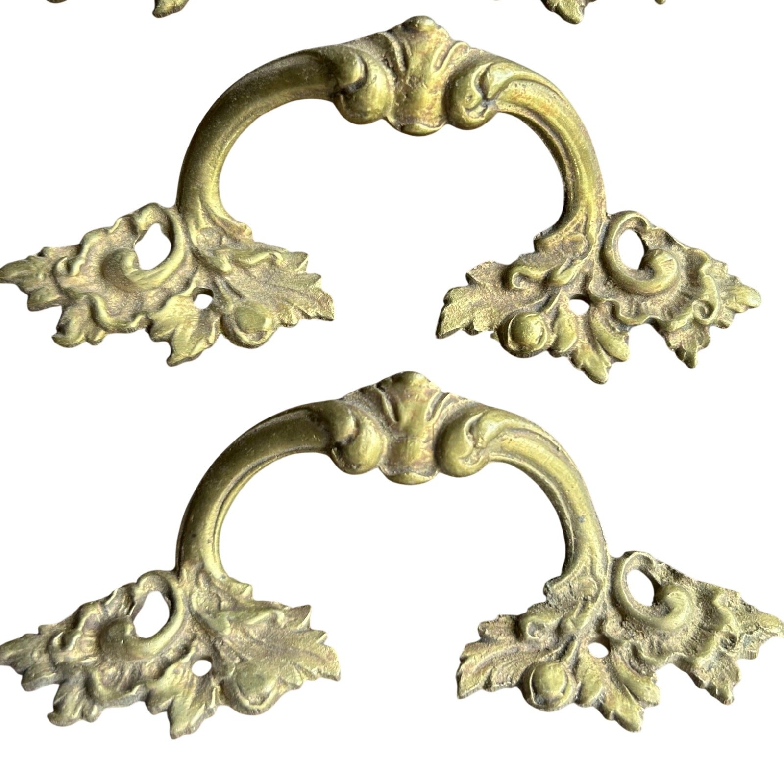 Set Of 6 Antique 4.5 in. Brass French Bridge Dresser Pulls ornate gold