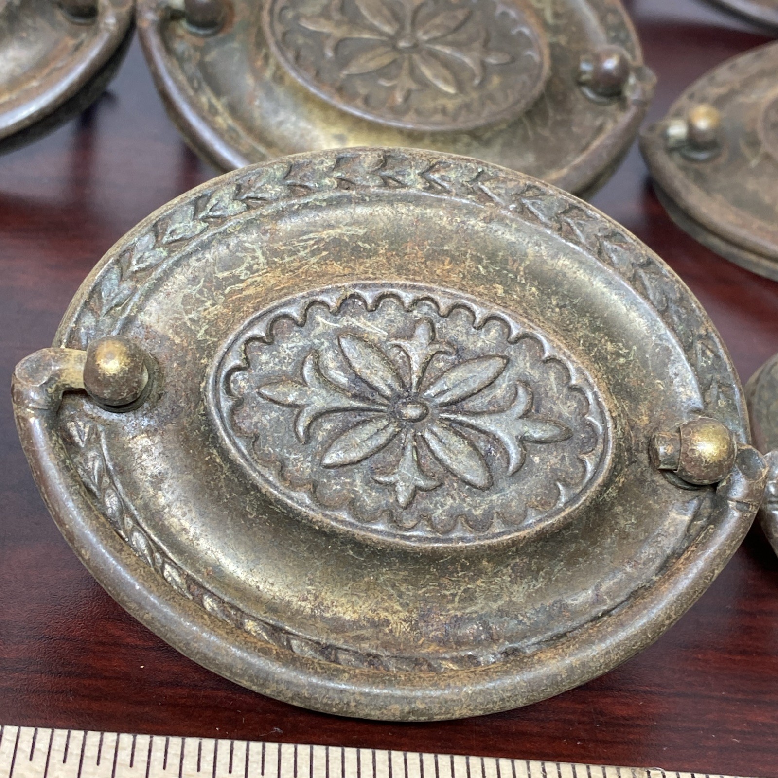 2.5” Hepplewhite Drop Bail Oval Antique Brass Plated 12 Vtg drawer Pulls handles