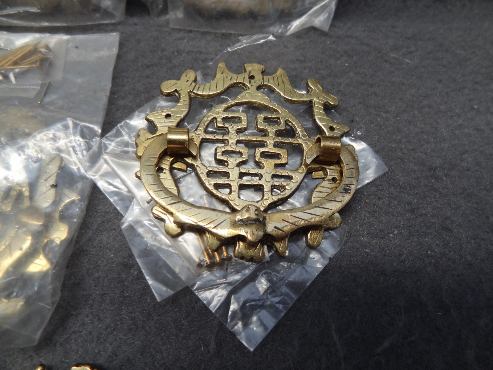 12 Brass 2″ Asian Drawer Pull Hardware VTG Hong Kong Oriental Knocker Door Decor