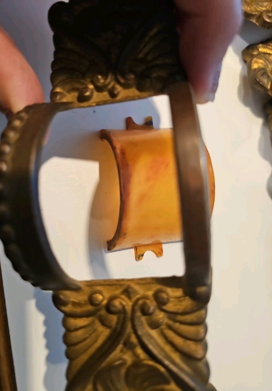 6-2 piece. Art Nouveau heavy brass drawer pulls/handles 6″ x 2″ VTG Bakelite