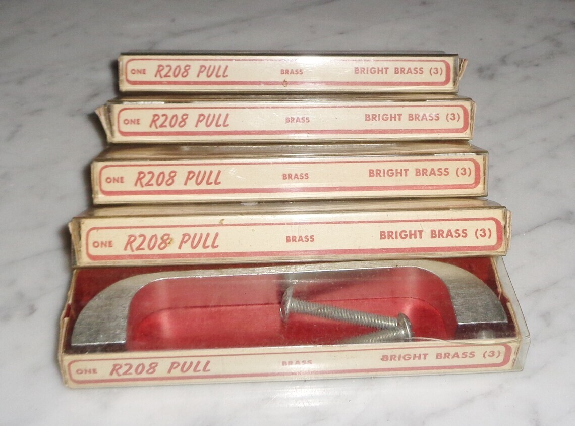 5 National Lock R208 Brass & Nickel Bar Cabinet Drawer Pull Handles Vintage