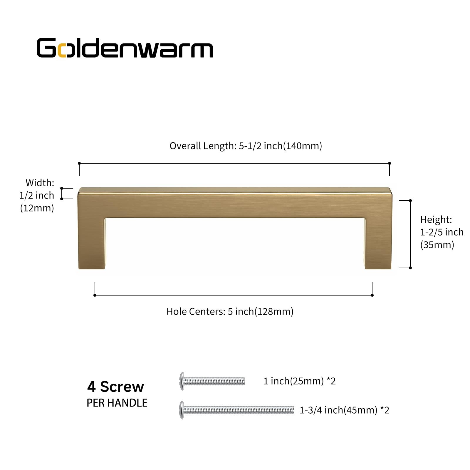 Goldenwarm 10 Pack 5 Inch 128Mm Champagne Bronze Cabinet Handles Square Drawer
