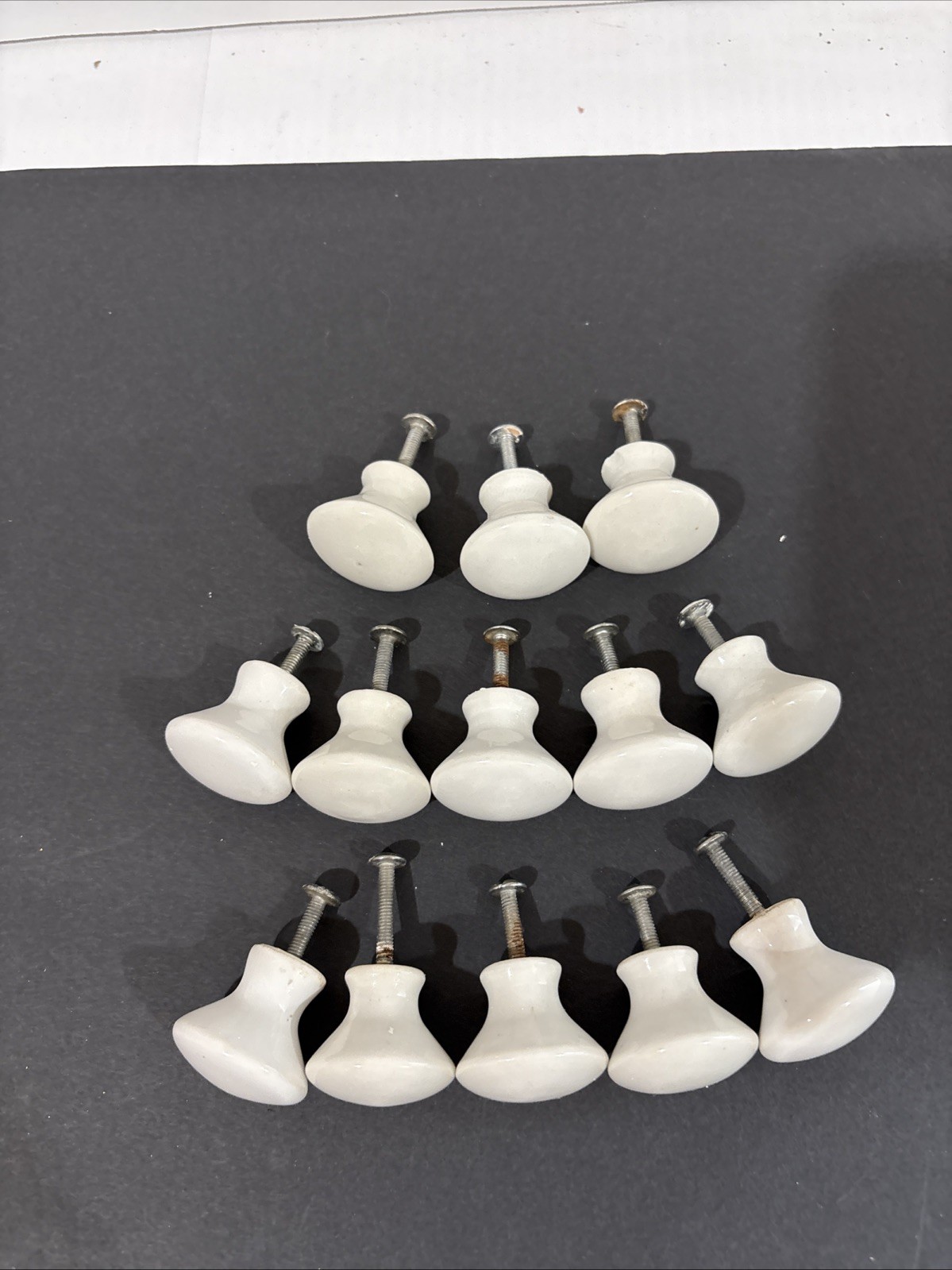 Vintage White Porcelain Drawer Pulls Knobs with Screws Set 13 1.25” Round