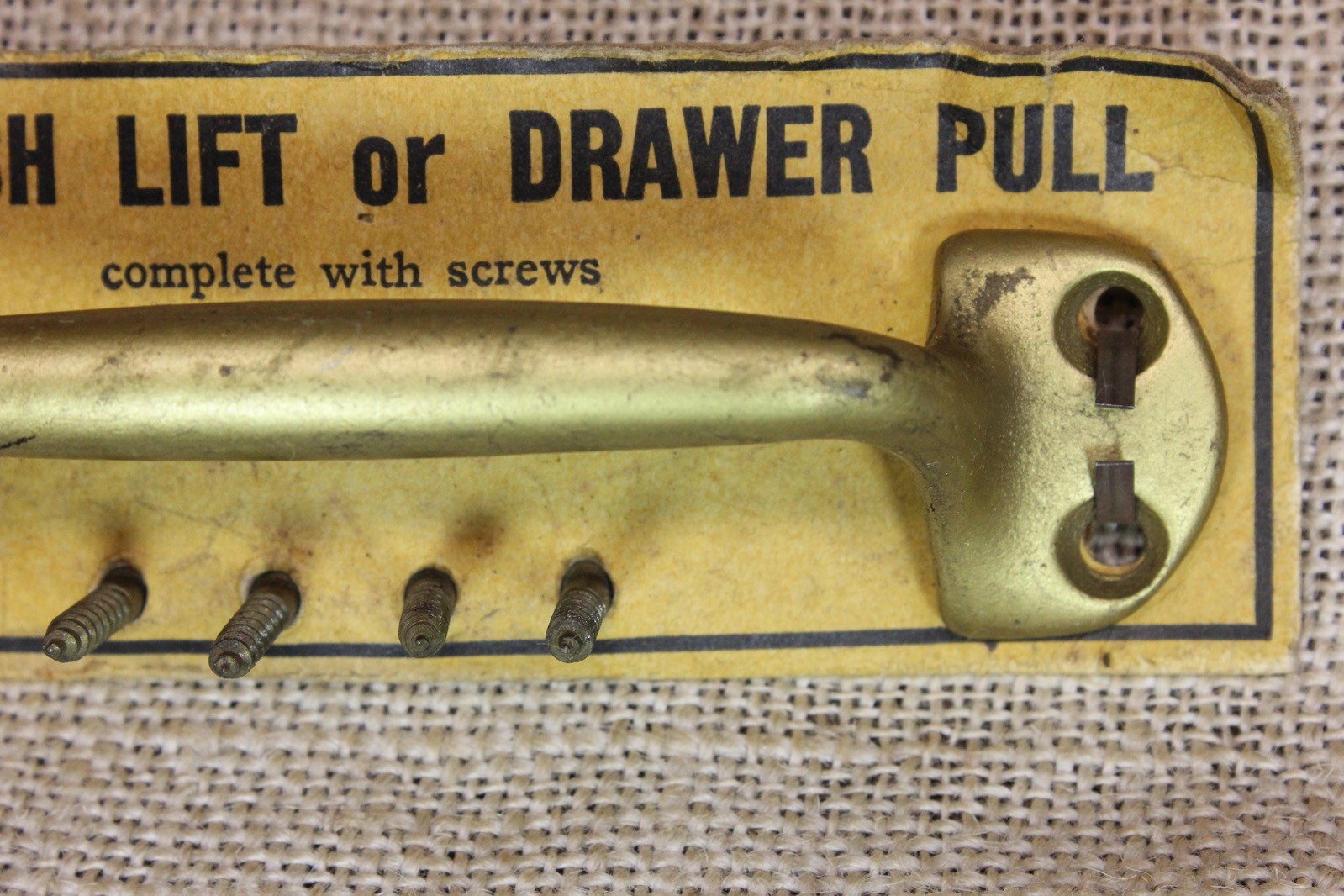 Old Screen Door Offset Handle Drawer Pull Sash Lift Vintage Brass Color Carded