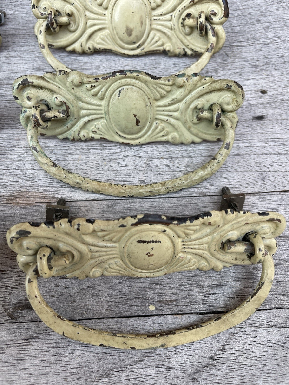 🔥 8 • Antique Art Deco Japanned Steel Dresser Drawer Bail Pull Handles Cabinet