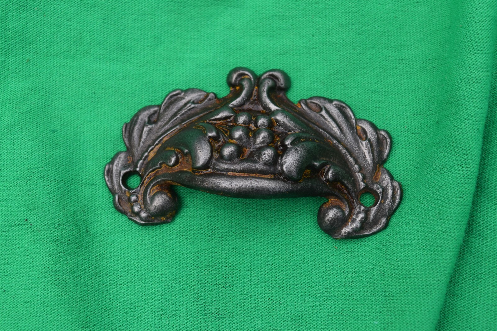 Vintage Ornate Cast IronDrawer Pull Hardware – Floral Leaf & Fruit Design 3″