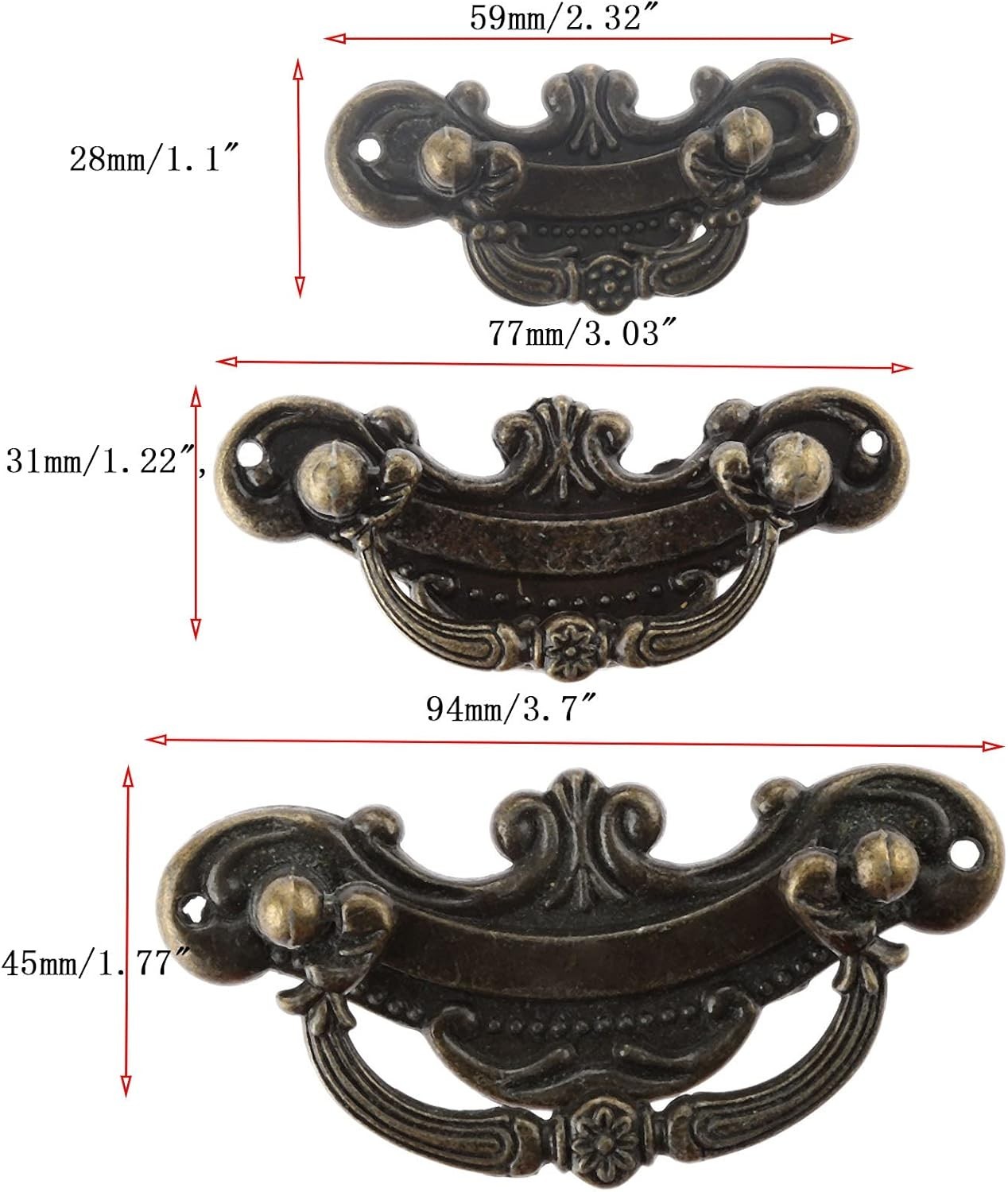 -Pack Vintage Antique Bronze Pull Handle for Drawer Jewelry Box 2.32″x1.1″ 2