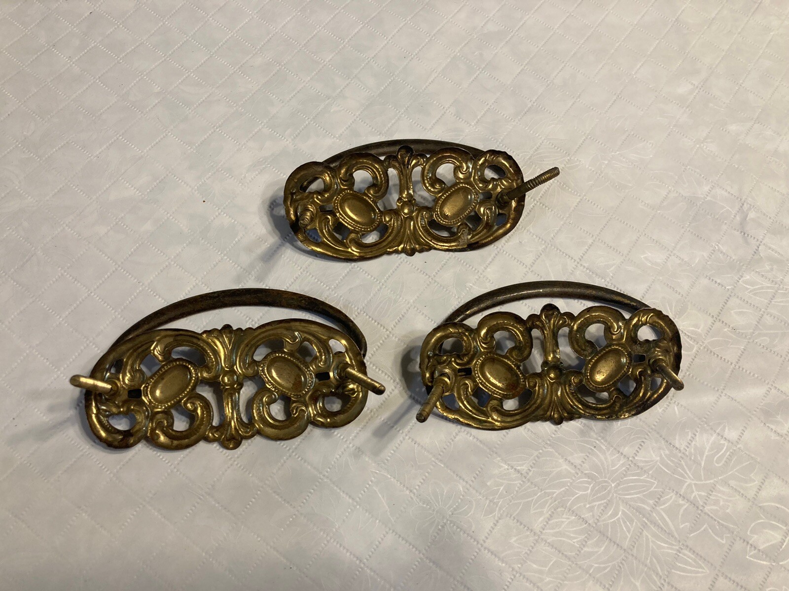 Lot 7 Antique Bail Drop Drawer Pulls Plus Parts