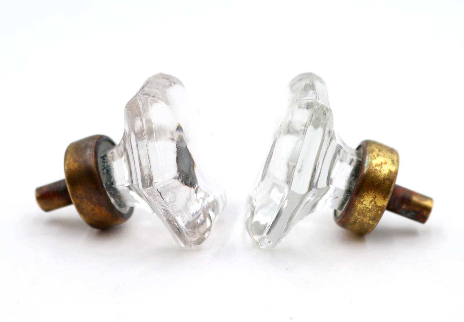 Pair of Vintage 1.5 in. Hexagon Glass Cabinet Knobs