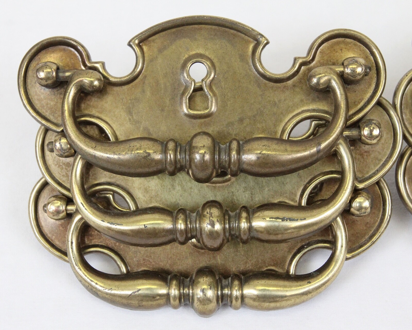 Lot of 6 Keeler Brass Co. KBC Drawer Handles Pulls Chippendale Batwing Keyhole