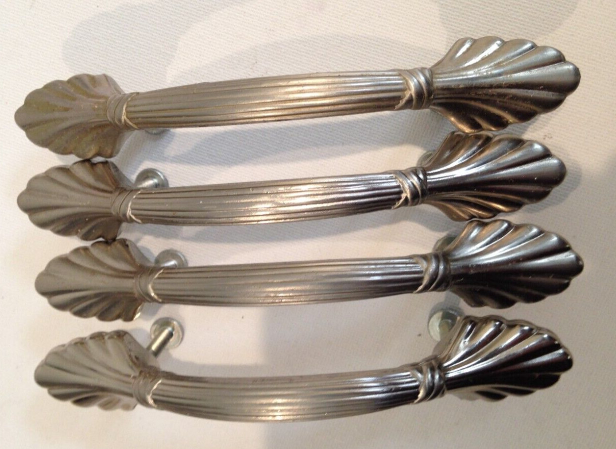 Vintag Art Deco Silver Tone Drawer Pulls Dresser Handle Set of 4 Pat No D355 839