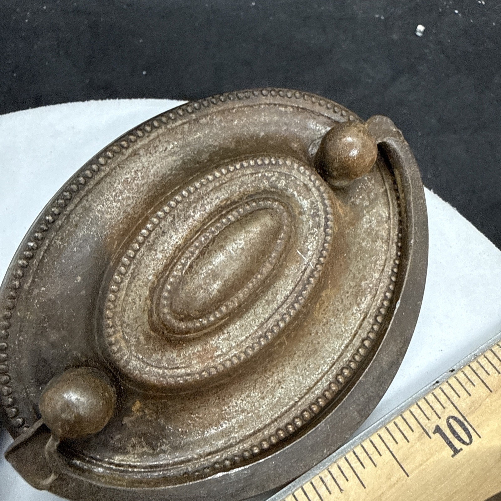 Vintage Pull Antique Brass finish Bail Drawer Pull Oval Drop 2-1/2″ center.