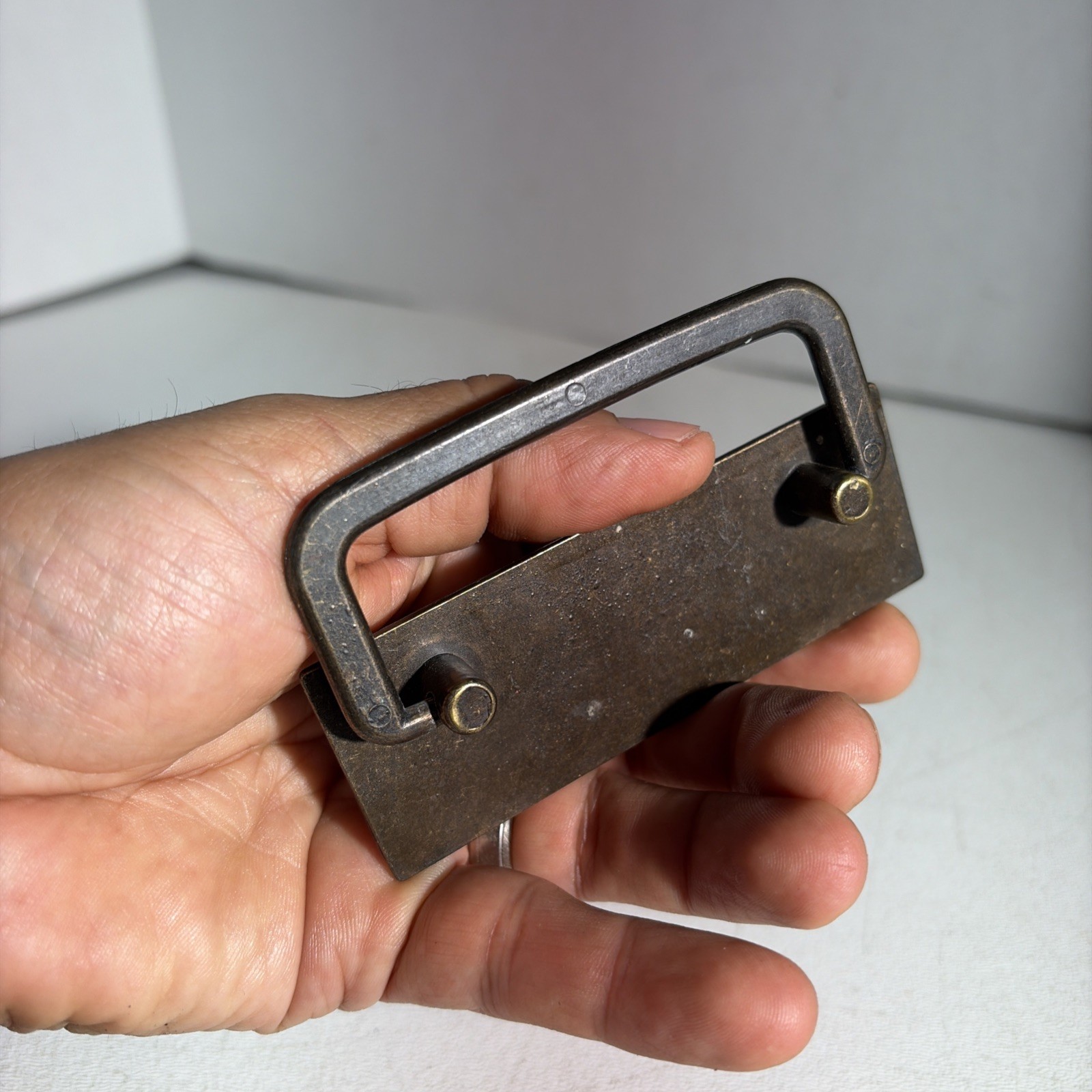 Vintage Single Mid Century Modern Bronze Drawer Bail Drop Pull Handle